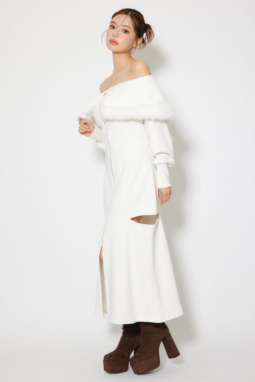 rienda「フェイクファー付きカッティング裏起毛ワンピース」|ワンピース|