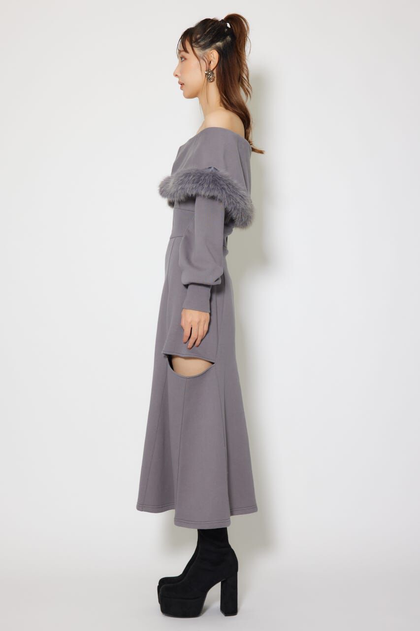 rienda「フェイクファー付きカッティング裏起毛ワンピース」|ワンピース|