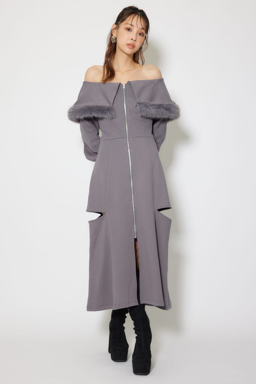 rienda「フェイクファー付きカッティング裏起毛ワンピース」|ワンピース|