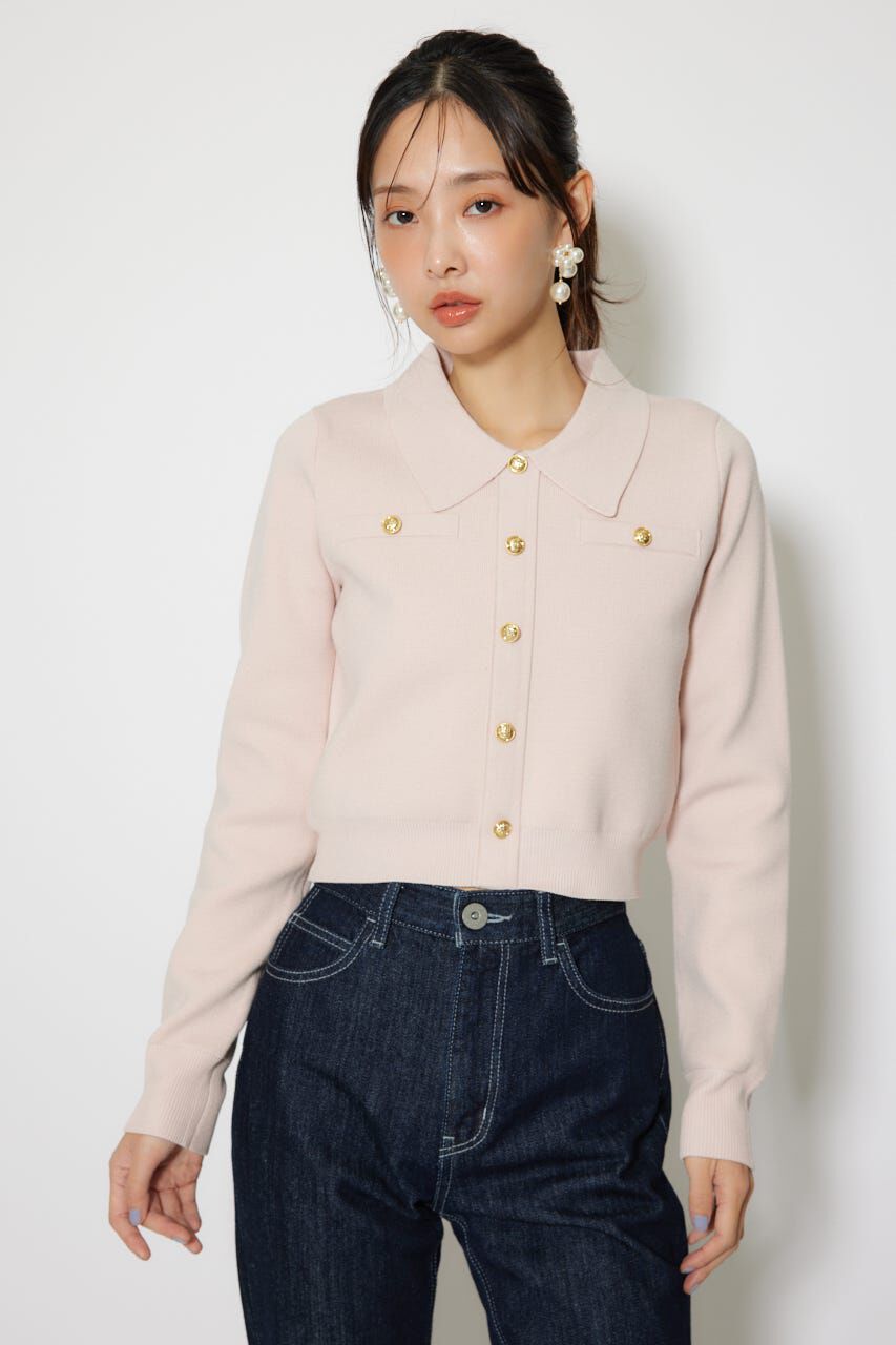 rienda「ゴールドボタンロングスリーブニットトップス」|ニット・セーター|