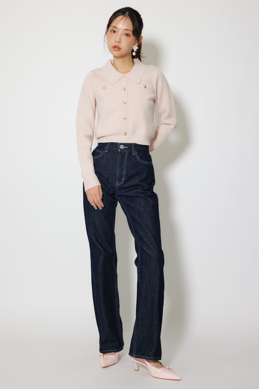 rienda「ゴールドボタンロングスリーブニットトップス」|ニット・セーター|