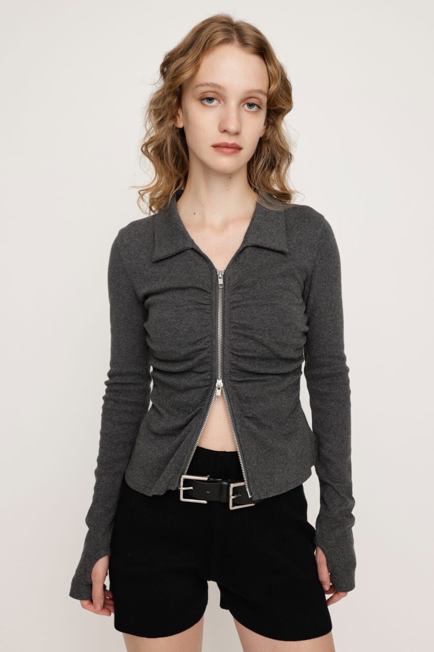 SLY「FRONT GATHER ZIP トップス」|Tシャツ・カットソー|GRY