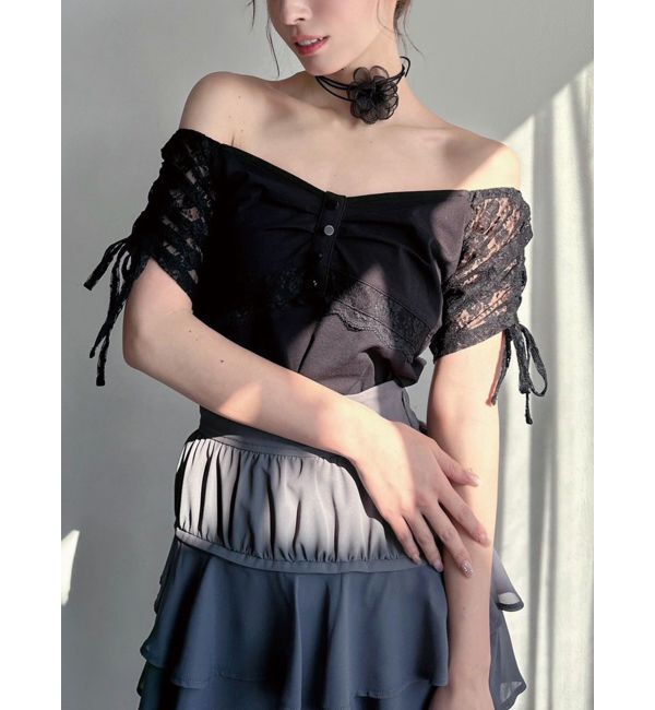 RESEXXY「レースドッキングTシャツ」|Tシャツ・カットソー|ブラック