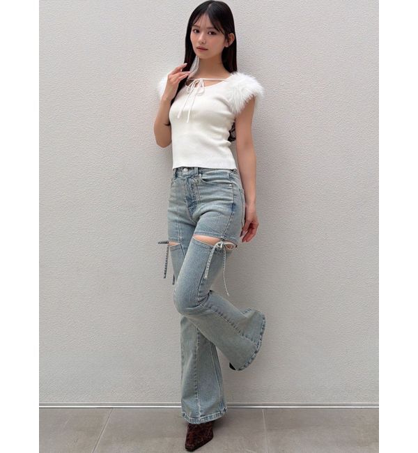 RESEXXY「カットアウトリボンデニムパンツ」|デニム|