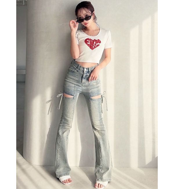 RESEXXY「カットアウトリボンデニムパンツ」|デニム|