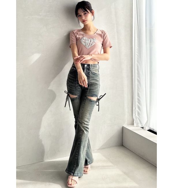 RESEXXY「カットアウトリボンデニムパンツ」|デニム|