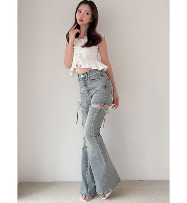 RESEXXY「カットアウトリボンデニムパンツ」|デニム|