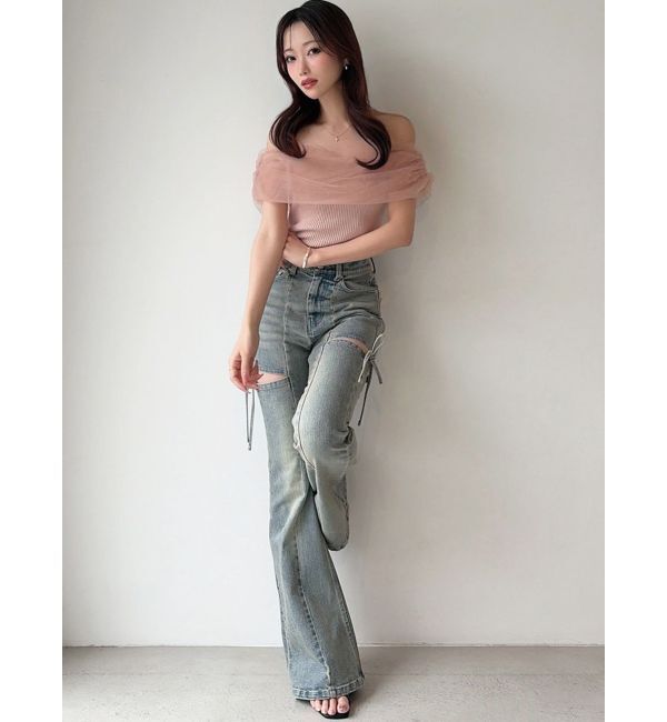 RESEXXY「カットアウトリボンデニムパンツ」|デニム|