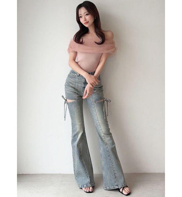 RESEXXY「カットアウトリボンデニムパンツ」|デニム|