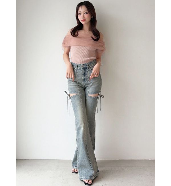 RESEXXY「カットアウトリボンデニムパンツ」|デニム|