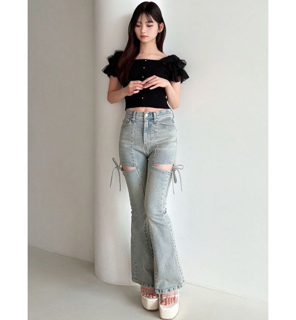 RESEXXY「カットアウトリボンデニムパンツ」|デニム|