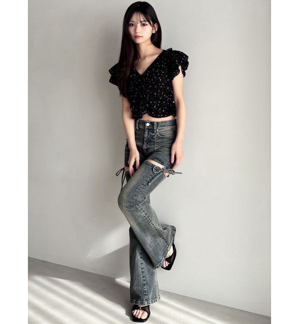 RESEXXY「カットアウトリボンデニムパンツ」|デニム|