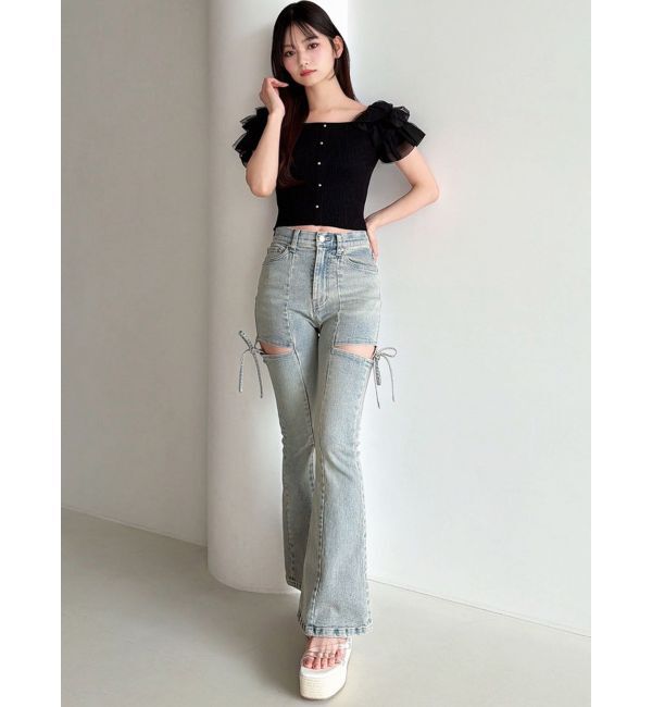 RESEXXY「カットアウトリボンデニムパンツ」|デニム|