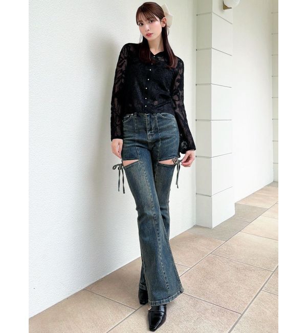 RESEXXY「カットアウトリボンデニムパンツ」|デニム|