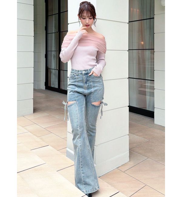 RESEXXY「カットアウトリボンデニムパンツ」|デニム|