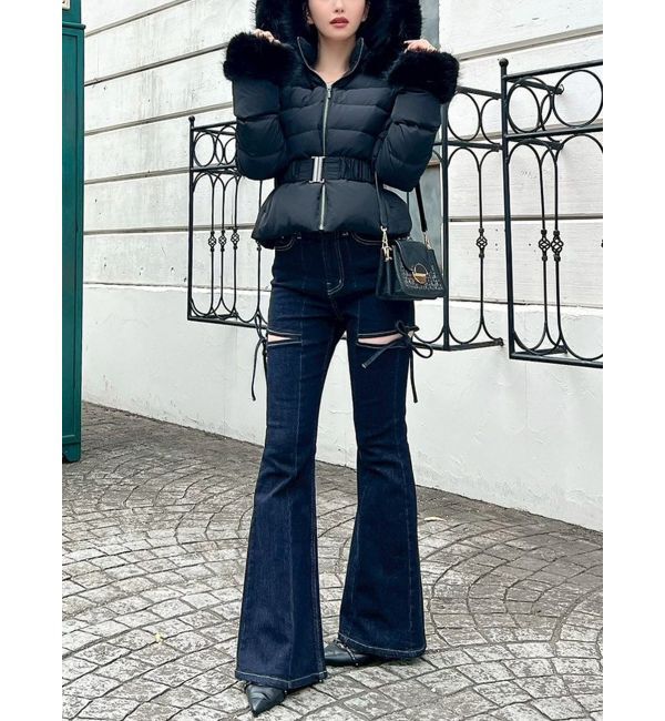 RESEXXY「カットアウトリボンデニムパンツ」|デニム|インディゴ