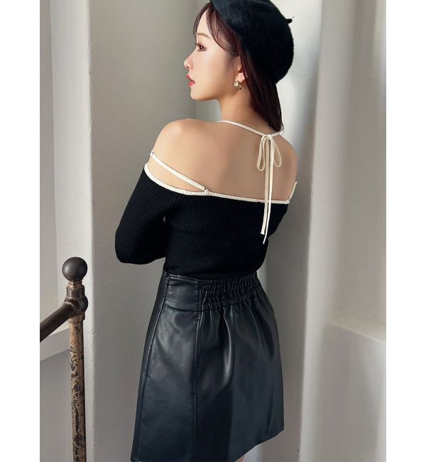 RESEXXY「ナローストラップリブトップス」|ニット・セーター|ブラック