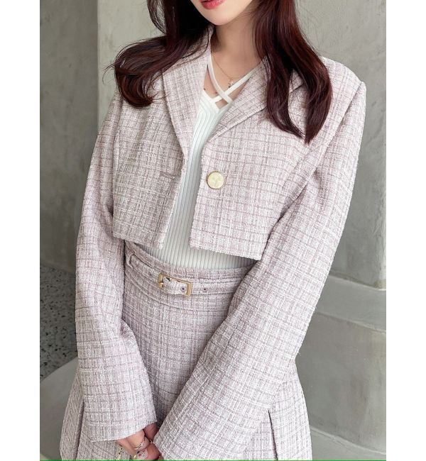 RESEXXY「ツイードクロップドジャケット【セットアップ着用可能】」|その他|ピンク