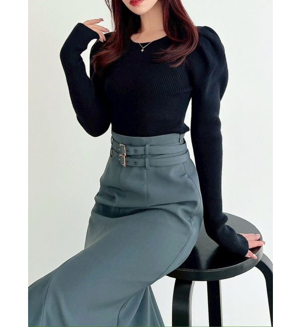 RESEXXY「パワショルリブトップス」|ニット・セーター|ブラック