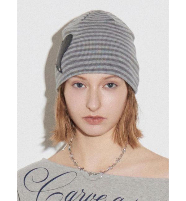 EMODA「レザーパッチニットキャップ」|キャップ・キャスケット|グレー