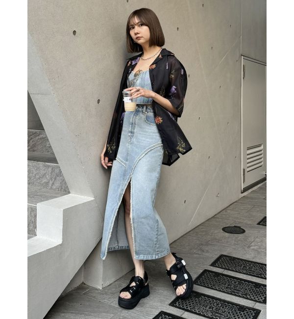 MURUA「デニムフロントオープンロングスカート」|スカート|