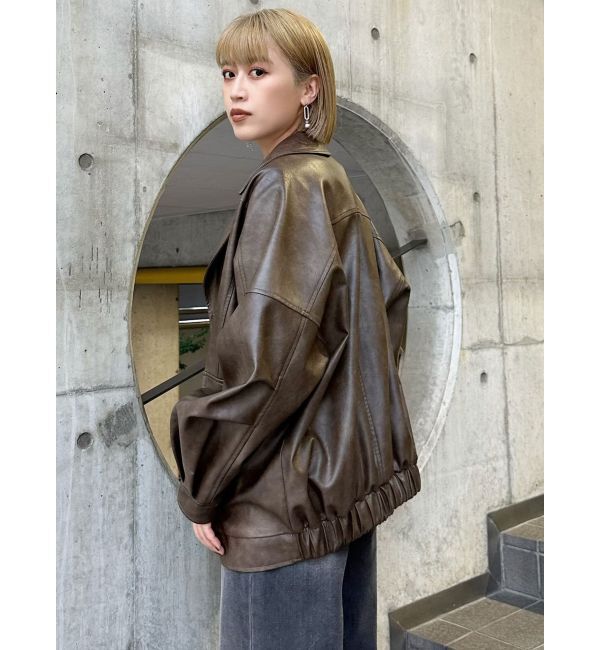 MURUA「フェイクレザーミドルジャケット」|ブルゾン・スタジャン|