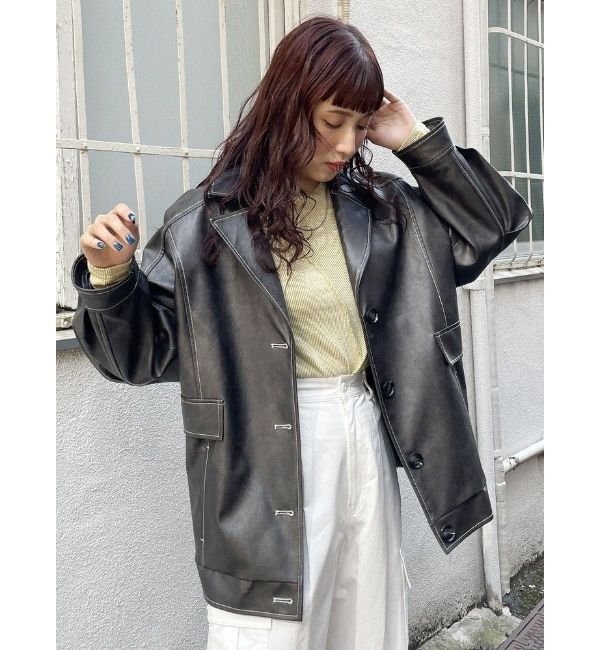 MURUA「フェイクレザーミドルジャケット」|ブルゾン・スタジャン|