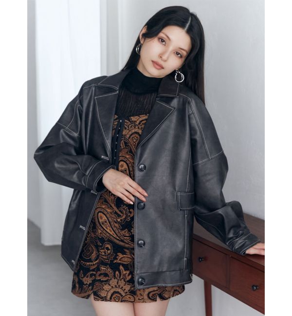 MURUA「フェイクレザーミドルジャケット」|ブルゾン・スタジャン|