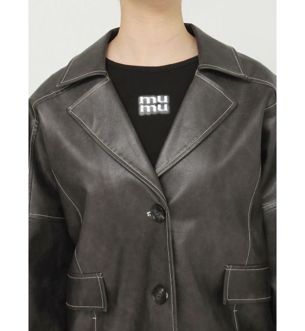 MURUA「フェイクレザーミドルジャケット」|ブルゾン・スタジャン|