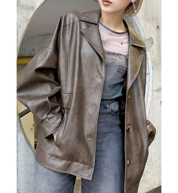 MURUA「フェイクレザーミドルジャケット」|ブルゾン・スタジャン|ブラウン