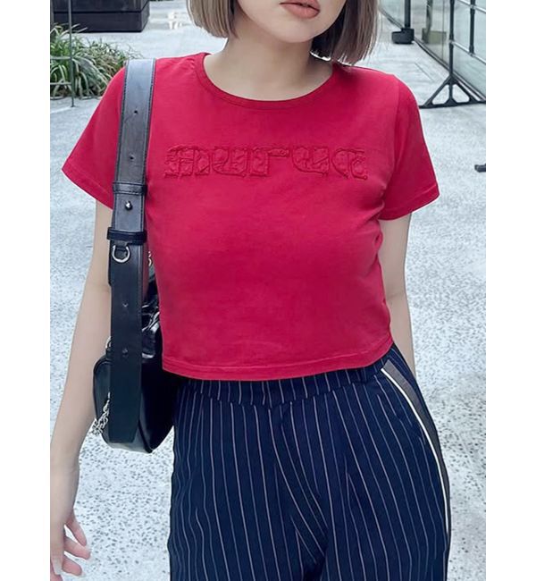 MURUA「パッチステッチクロップドT」|Tシャツ・カットソー|レッド