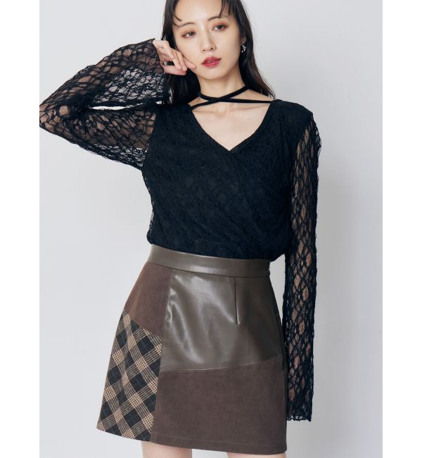 MURUA「カシュクールレーストップス」|Tシャツ・カットソー|ブラック