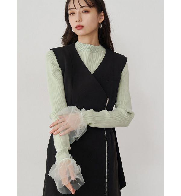 MURUA「チュールカフスリブニット」|ニット・セーター|ミントグリーン