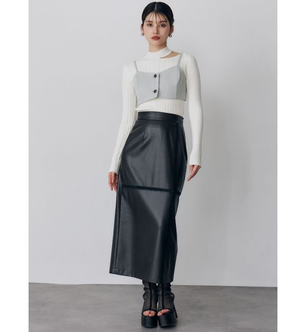 MURUA「クロシェドッキングフェイクレザースカート」|スカート|