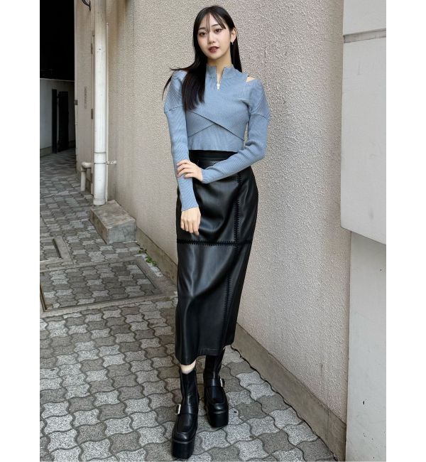 MURUA「クロシェドッキングフェイクレザースカート」|スカート|