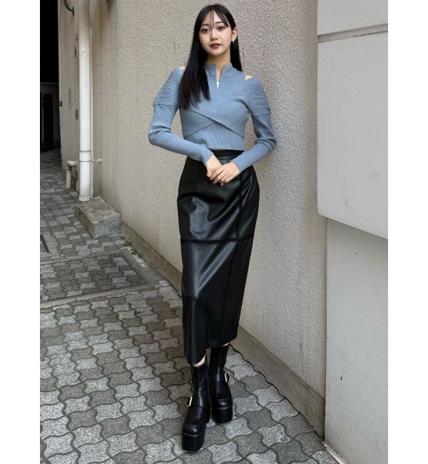 MURUA「クロシェドッキングフェイクレザースカート」|スカート|