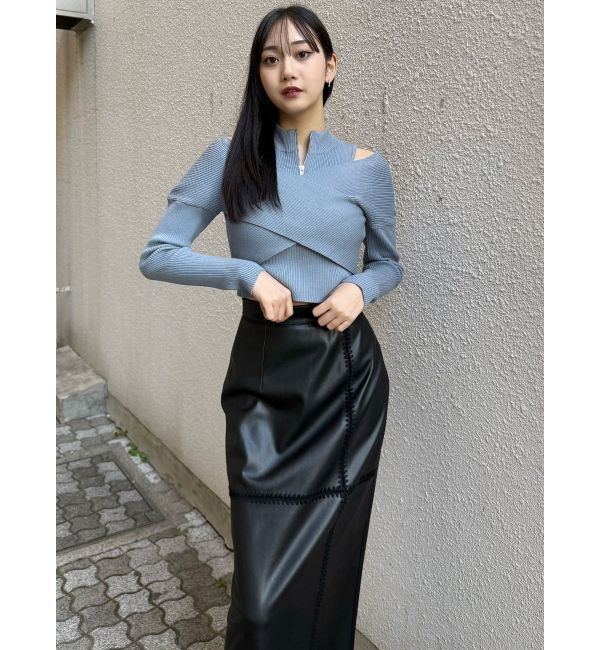 MURUA「クロシェドッキングフェイクレザースカート」|スカート|