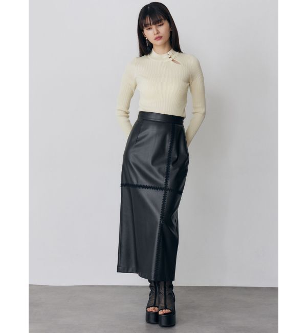 MURUA「クロシェドッキングフェイクレザースカート」|スカート|