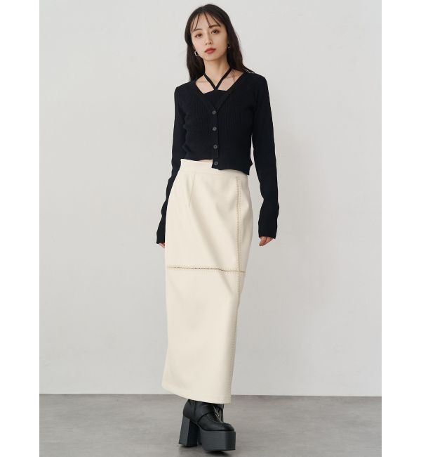 MURUA「クロシェドッキングフェイクレザースカート」|スカート|