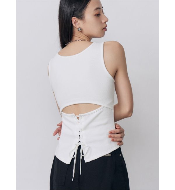 MURUA「カップ付きバックレースアップテレコタンク」|タンクトップ|ホワイト
