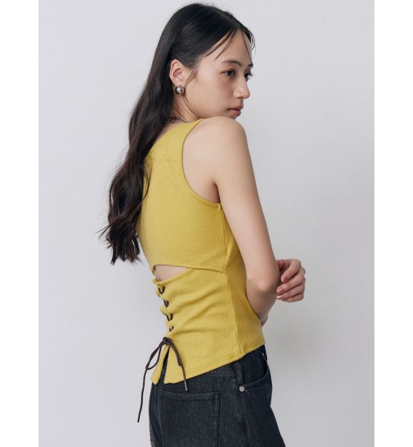 MURUA「カップ付きバックレースアップテレコタンク」|タンクトップ|