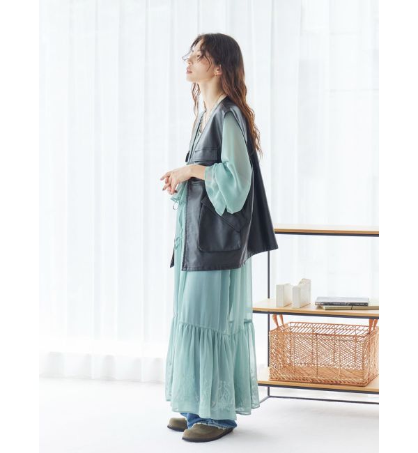 Ungrid「フリルデザインエンブロイダリーワンピース」|ワンピース|