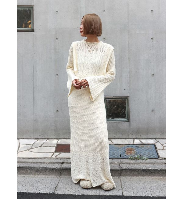 Ungrid「透かし編みニットワンピース」|ワンピース|アイボリー