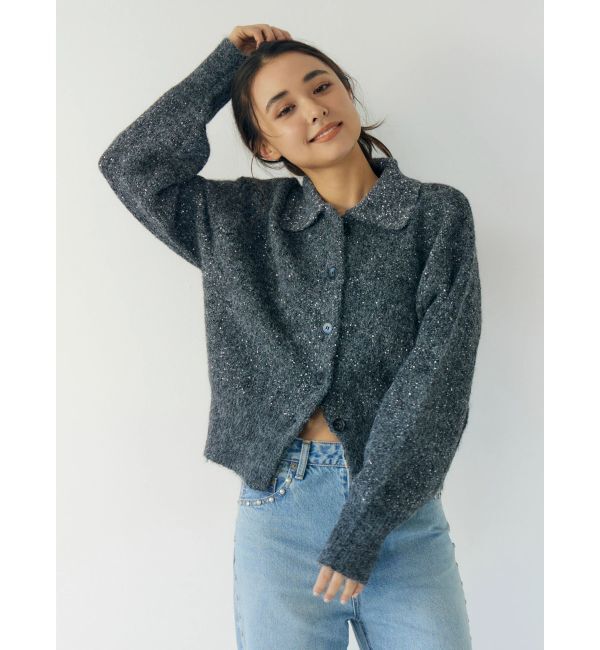Ungrid「スパンコールポロニットカーディガン」|カーディガン|