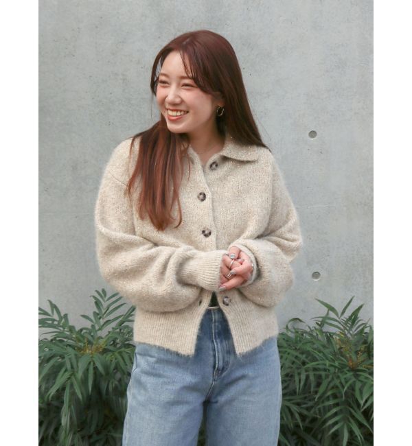 Ungrid「スパンコールポロニットカーディガン」|カーディガン|ベージュ