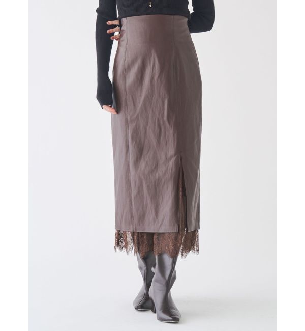 LAGUNAMOON「ヘムレースレイヤードハイウエストエコレザースカート」|スカート|ブラウン