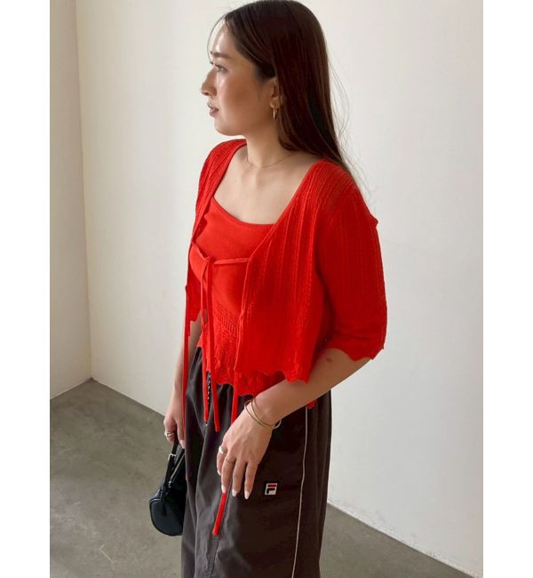 LAGUNAMOON「スカラップヘムレースニットアンサンブル」|ニット・セーター|オレンジ