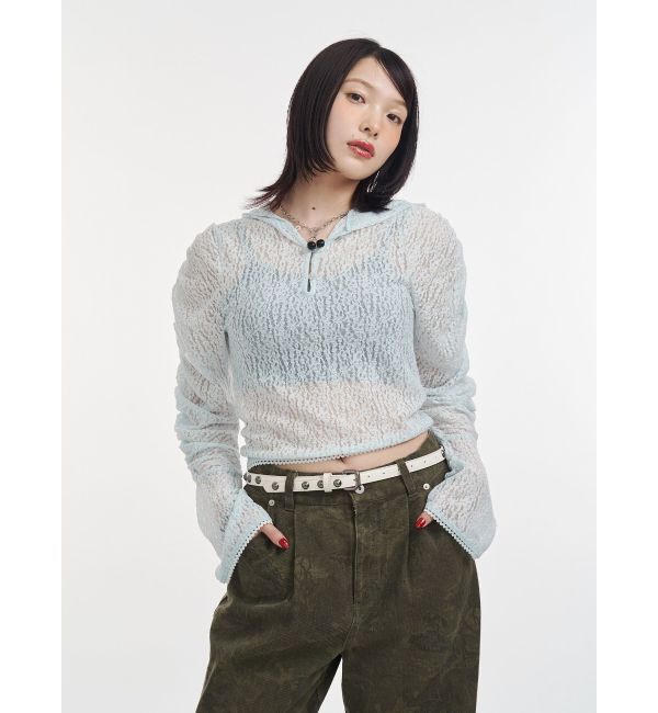 jouetie「ギャザースリーブレースフーディ」|Tシャツ・カットソー|アイスブルー