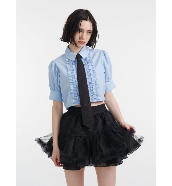 jouetie「クロップドフリルブラウス」|シャツ・ブラウス|ブルー