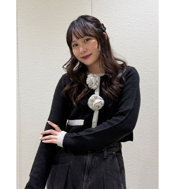 jouetie「バイカラーコサージュカーデ」|カーディガン|